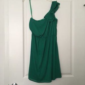 Green Dress w/ Ruffled One Shoulder